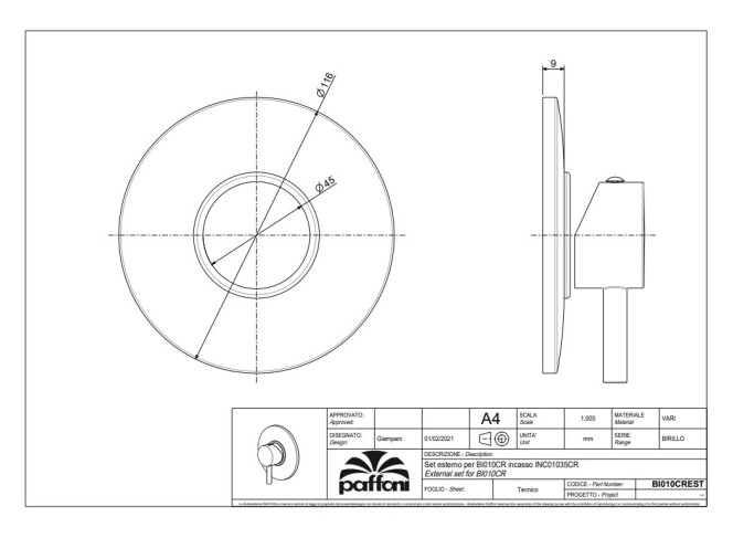 Змішувач для душу Paffoni Birillo зовнішня частина, Chrome (BI010CREST) Фото №2 - Змішувач для душу Paffoni Birillo зовнішня частина, Chrome (BI010CREST)