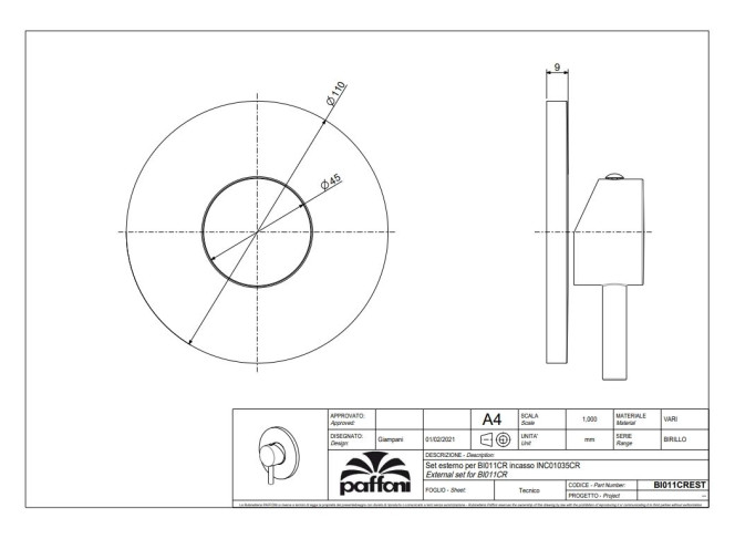 Змішувач для душу Paffoni Birillo зовнішня частина, Chrome (BI011CREST) Фото №2 - Змішувач для душу Paffoni Birillo зовнішня частина, Chrome (BI011CREST)