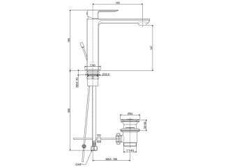 Змішувач для умивальника Paffoni Elle з донним клапаном 1”1/4G, Steel looking (EL073HST)
