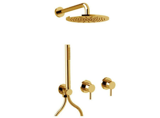 Душовий комплект Paffoni, з ручним та верхнім душем, Brushed Honey Gold PVD LIG010HGSP70+ZDEV118HGSP70-LIG+ ZSOF074HGSP+ZSOF035HGSP+ZDUP094HGSP (KITLIG010HGSP70)