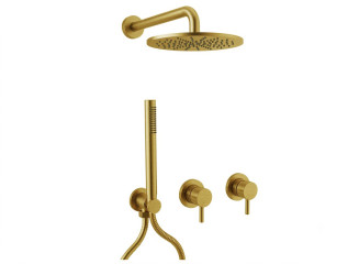 Фото - Душовий комплект Paffoni, з ручним та верхнім душем, Brushed Honey Gold PVD LIG010HGSP70+ZDEV118HGSP70-LIG+ ZSOF074HGSP+ZSOF035HGSP+ZDUP094HGSP (KITLIG010HGSP70)