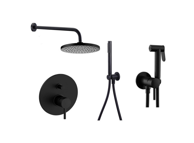 Душова система Paffoni Light+Гігієнічний душ Paffoni Tweet Round Mix, чорний матовий (KITLIG015NO_ZDUP110NO)