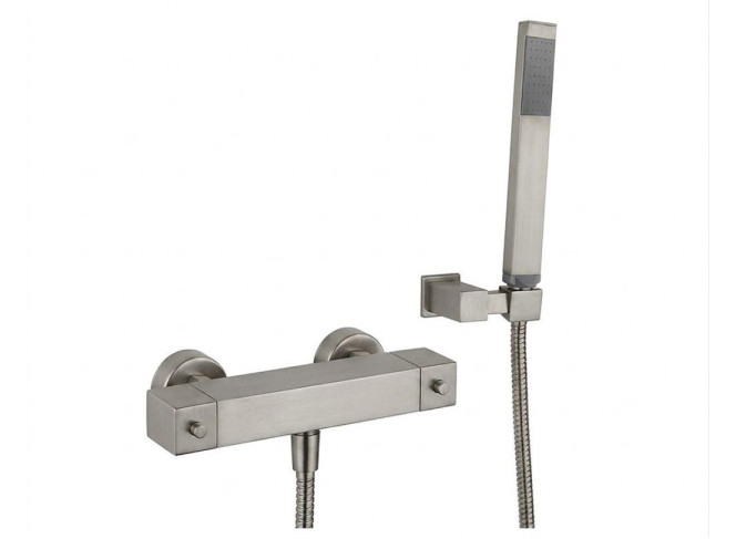 Термостат для душу Paffoni Level з душовим гарнітуром, Steel looking (LEQ268DST)