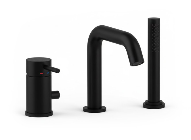 Змішувач для ванни Paffoni Light MAX FLOW на 3 отвори, ручний душ, вилив 200 мм, Matt Black (LIG045NO)