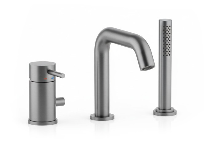 Змішувач для ванни Paffoni Light MAX FLOW на 3 отвори, ручний душ, вилив 200 мм, Steel Looking (LIG045ST)