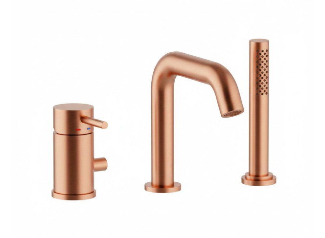 Змішувач для ванни Paffoni Light MAX FLOW на 3 отвори, ручний душ, вилив 200 мм, Brushed Copper PVD (LIG045RASP)
