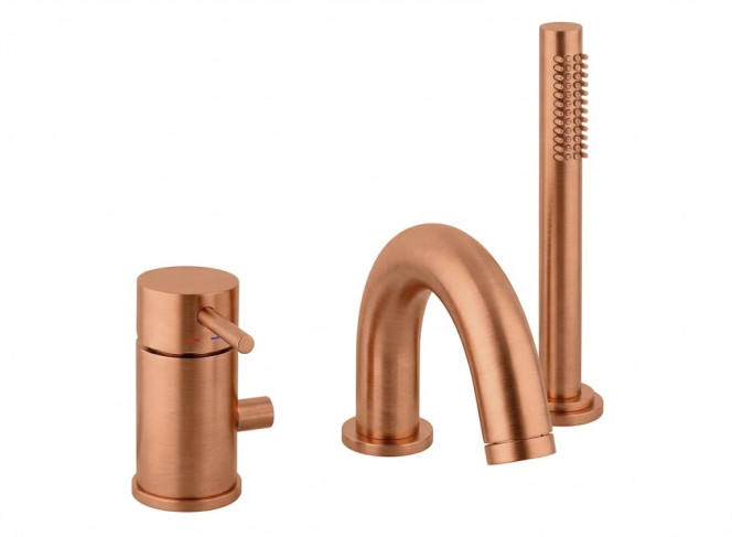 Змішувач для ванни Paffoni Light MAX FLOW на 3 отвори, ручний душ Birillo Plus, Brushed Copper PVD (LIG047RASP)