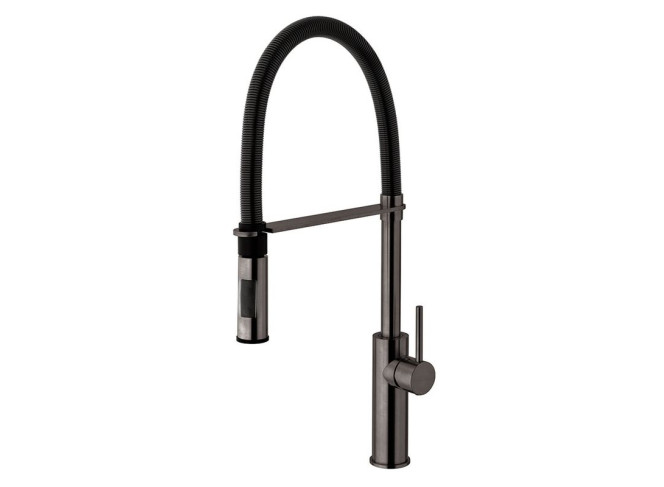 Змішувач для кухні Paffoni Light Professional з поворотним виливом, Brushed black chrome + matt black spring (LIG179NKNSPNO)