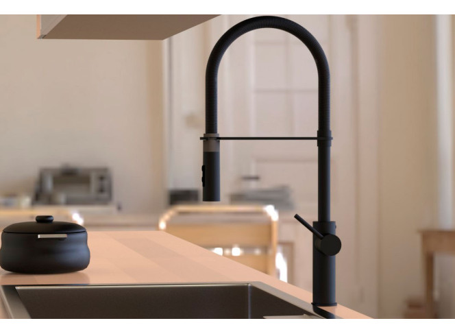 Фото №2 - Змішувач для кухні Paffoni Light Professional з поворотним виливом, Brushed black chrome + matt black spring (LIG179NKNSPNO)