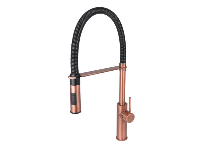 Змішувач для кухні Paffoni Light Professional, поворотний вилив, чорний матовий/Brushed Copper PVD (LIG179RASPNO)