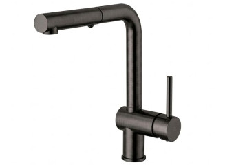 Змішувач для кухні Paffoni Light з поворотним/витяжним виливом, Brushed Black Chrome (LIG285NKNSP-MET)