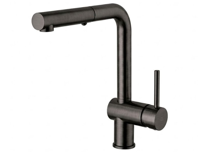 Змішувач для кухні Paffoni Light з поворотним/витяжним виливом, Brushed Black Chrome (LIG285NKNSP-MET)