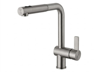 Змішувач для кухні Paffoni Rock, висувний ручний душ, 2 режими, Steel looking (RO285ST)