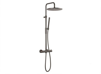 Душова система Paffoni Light, з термостатом, верхня лійка 300 мм, Brushed Black Chrome (ZCOL646KLIQNKNSP)