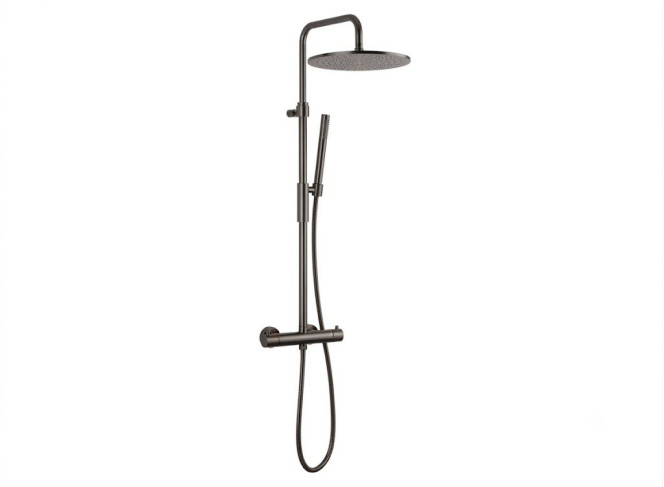 Душова система Paffoni Light, з термостатом, верхня лійка 300 мм, Brushed Black Chrome (ZCOL646KLIQNKNSP)