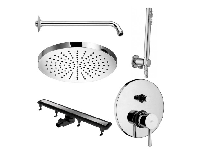 Комплект для душу зі змішувачем, з верхнім і ручним душем Paffoni Shower і душовим каналом Waterway Stream 900, хром (KIT SK015CR 2 WSB)