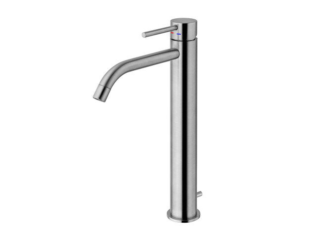 Змішувач для умивальника Paffoni Light високий, з донним клапаном, Steel Looking (LIG085ST)